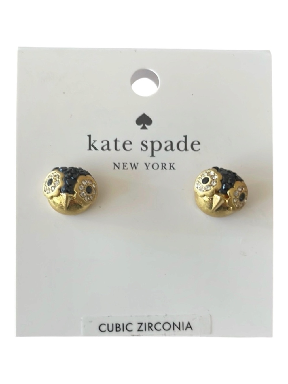 Kate Spade NWT Penguin Stud Earrings Gold Pave Crystal Owl Dashing Beauty - Picture 6 of 11